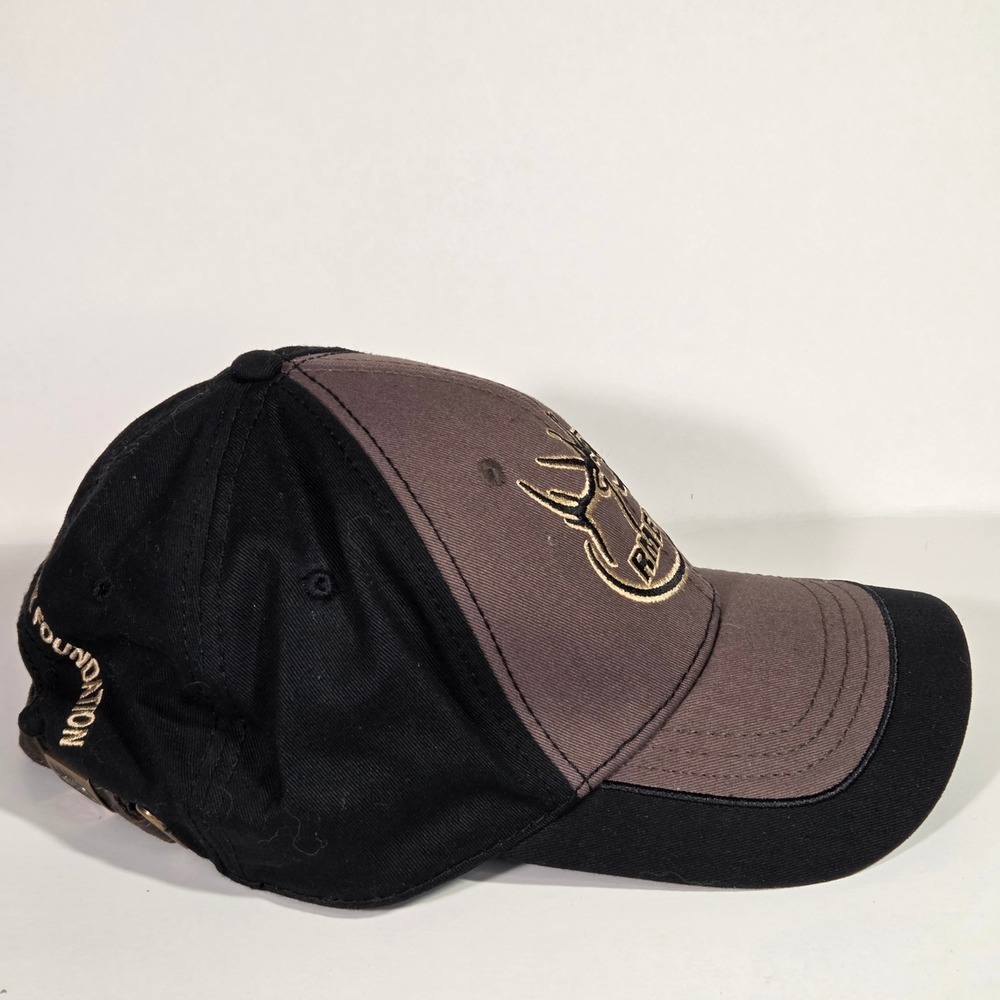 RMEF Rocky Mountain Elk Foundation Hat Life Member Cap Black Brown Leather Strap - Picture 7 of 10